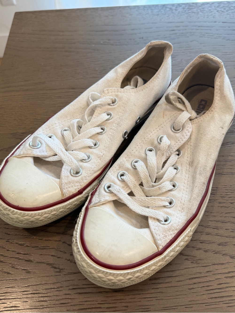 Converse Low-Top Canvas Sneakers in White with Red Trim